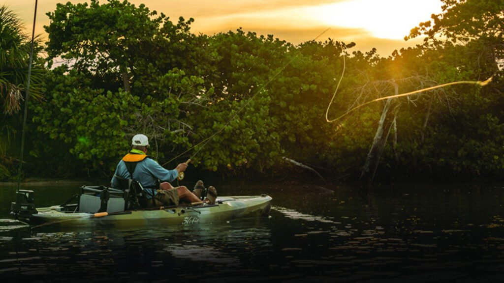 fly fishing from a kayak